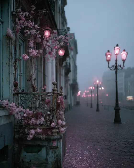 The Bruise that Blooms: a face in the sand wearing glittering flower-covered glasses among pink parasols and forks